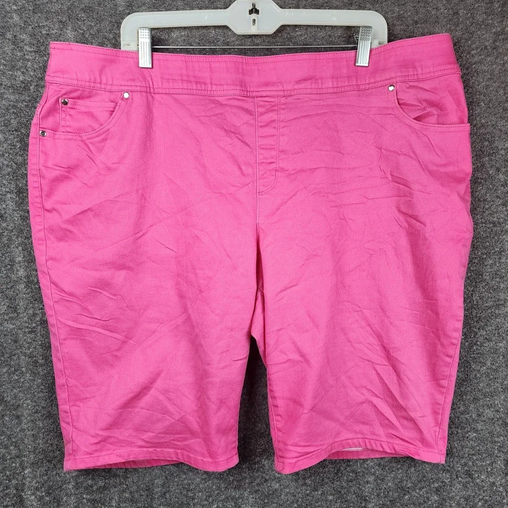 Kim Rogers Bermuda Shorts Women 20W Pink Stretch Pull On Denim Casual